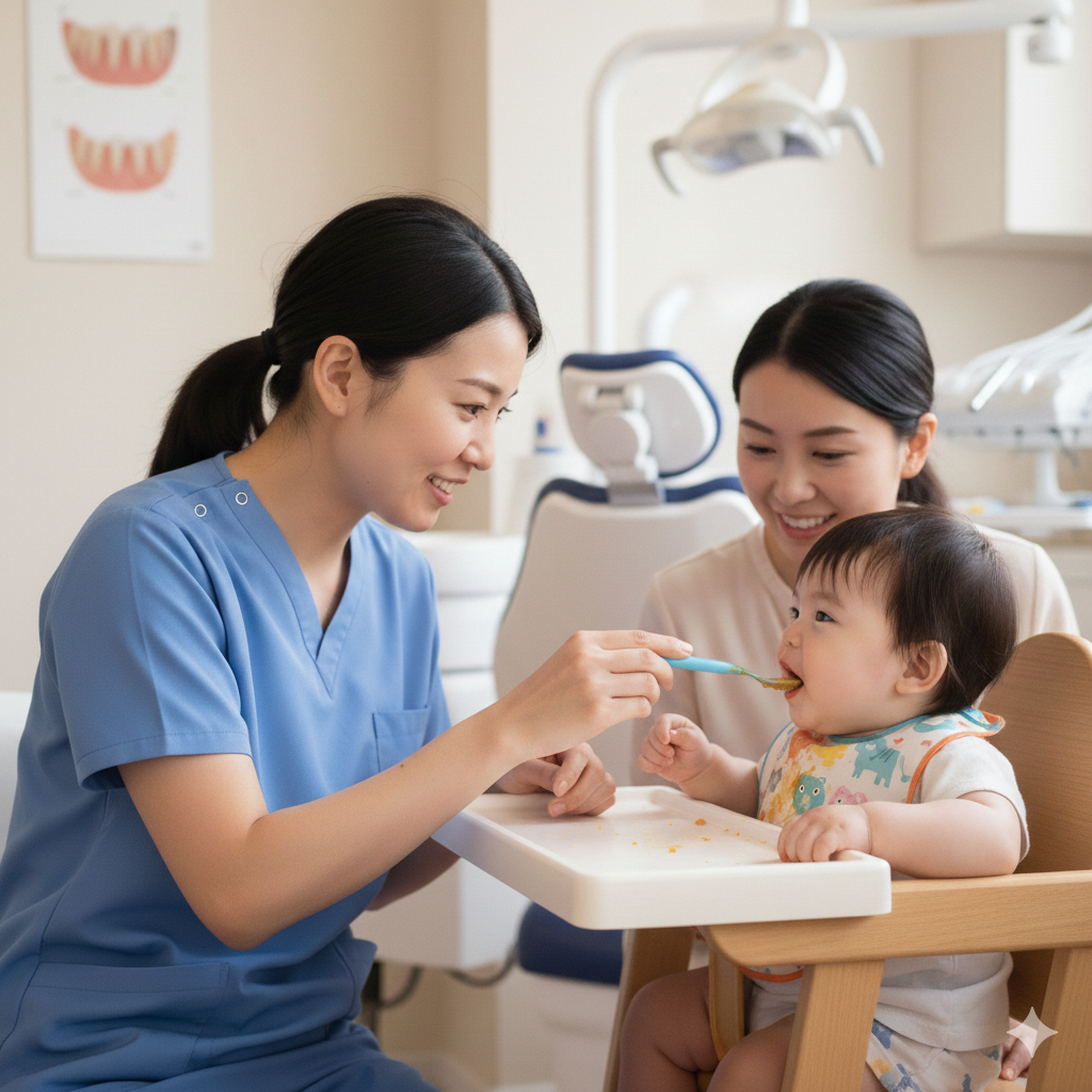 歯科医院での離乳食指導の様子